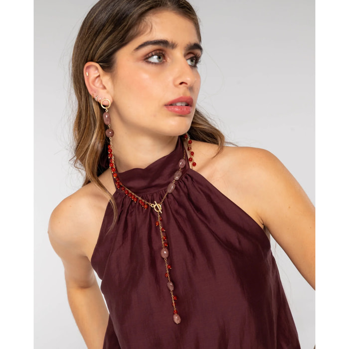 Collar largo con abalorios y piedras de mujer