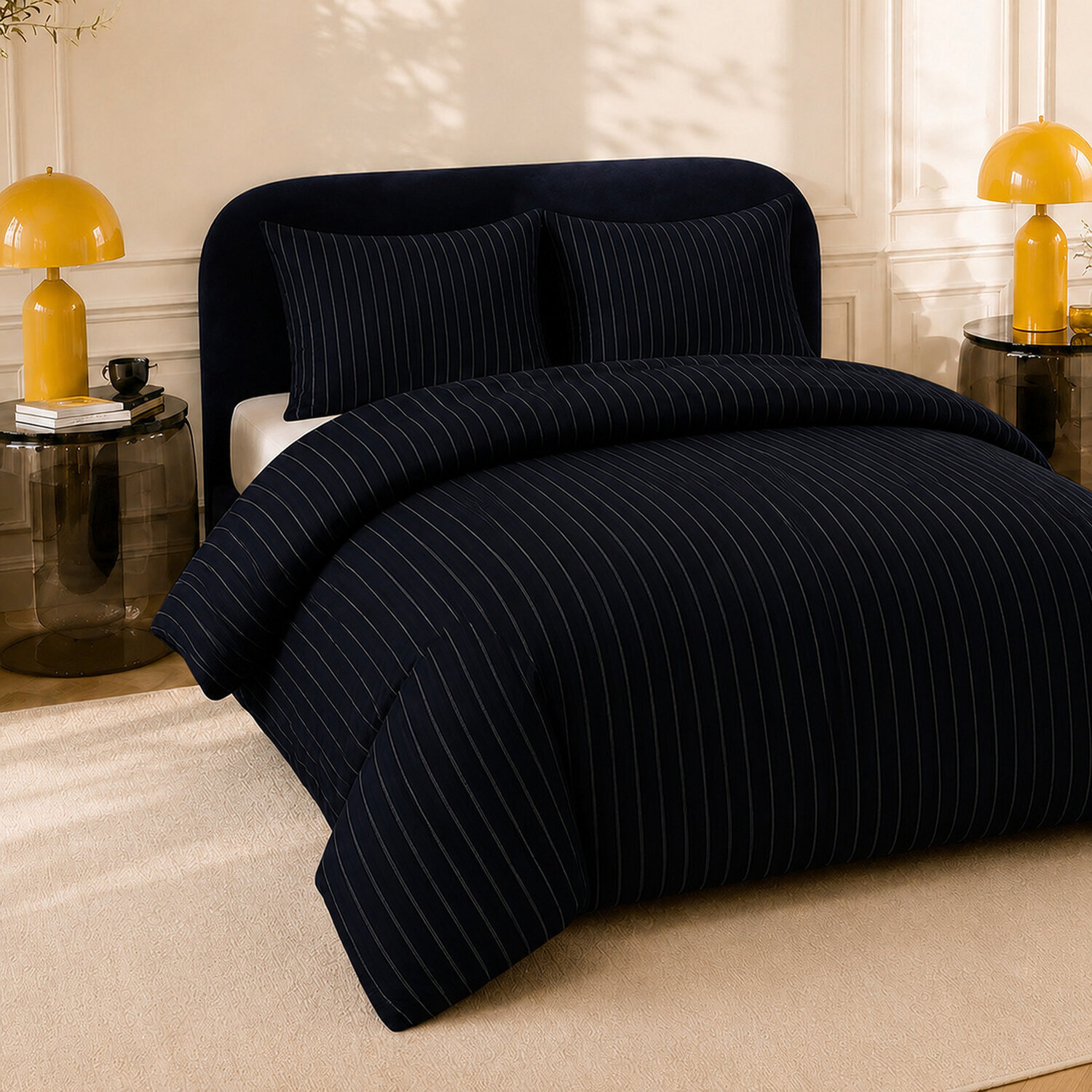 Parure housse de couette 100% percale de coton rayures verticales - LOYD