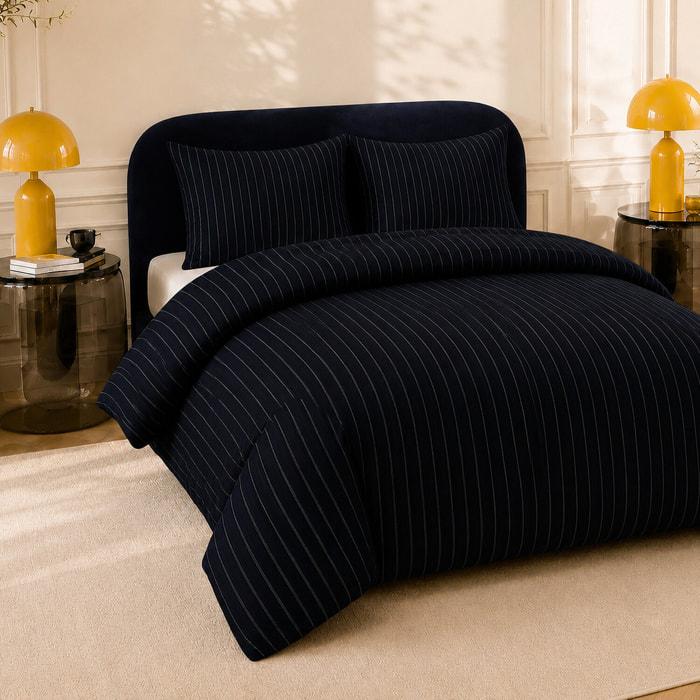 Parure housse de couette 100% percale de coton rayures verticales - LOYD