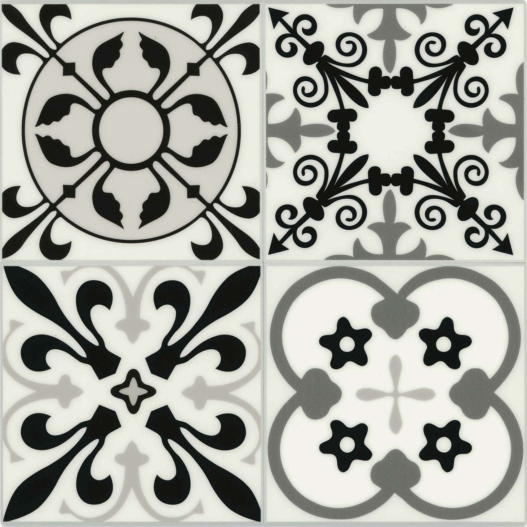 Crédence adhésive murale 3D motifs carreaux de ciment 4 pièces - Blanc