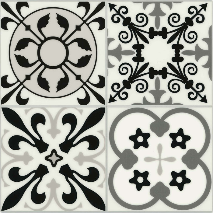 Crédence adhésive murale 3D motifs carreaux de ciment 4 pièces - Blanc