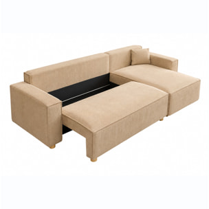 Canapé convertible d'angle réversible 4 places velours côtelé beige OGGIE