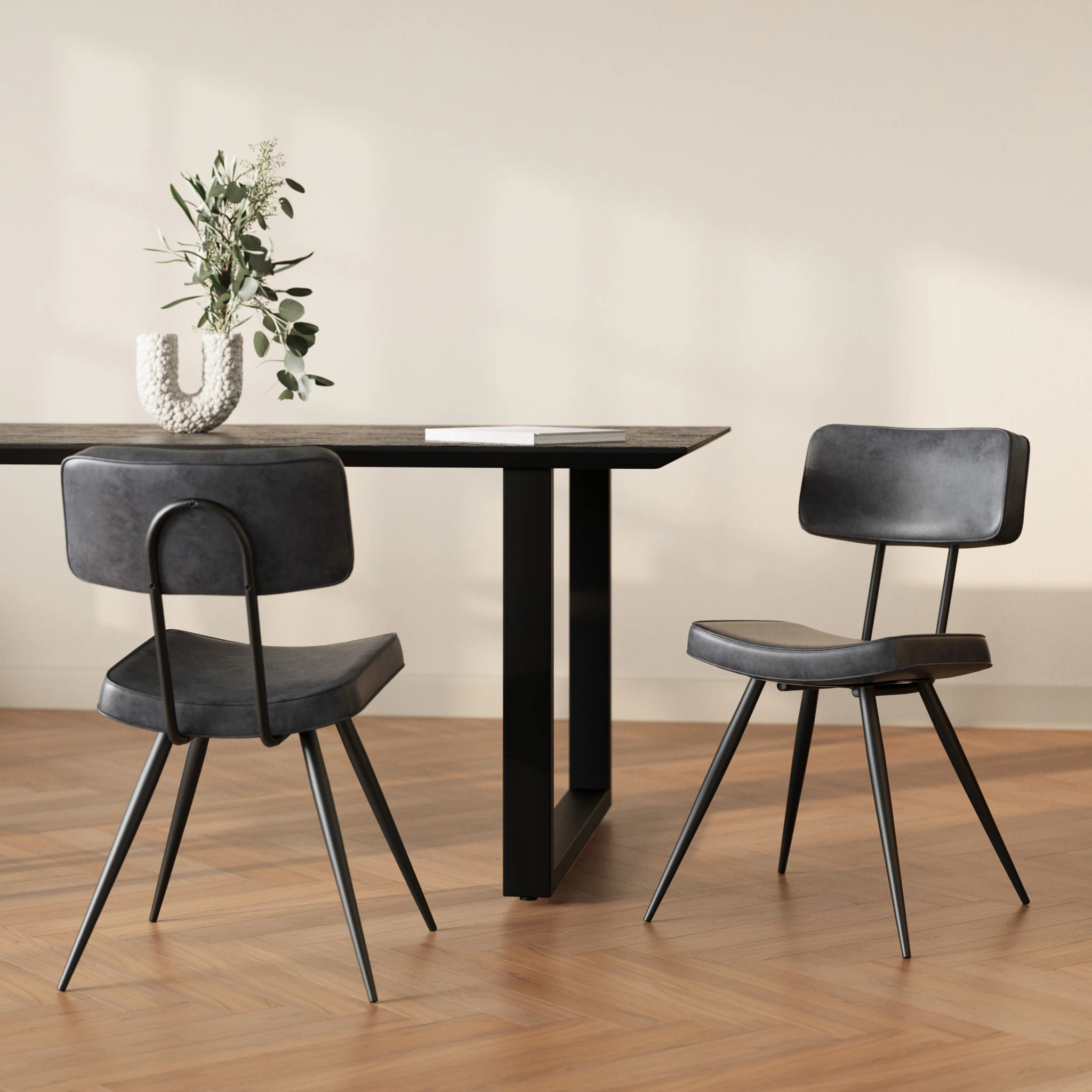 Lot de 2 chaises en cuir synthétique gris / noir - Texas