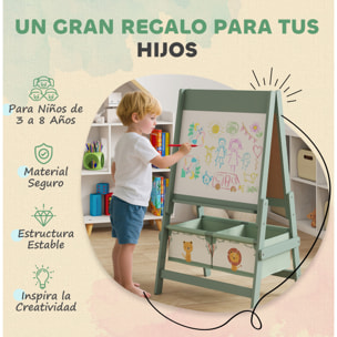 Pizarra Infantil Caballete 3 en 1 Pizarra Infantil de Doble Cara Caballete de Pintura para Niños de +3 Años con Rollo de Papel y Cestas de Almacenamiento 54x46x94 cm Verde