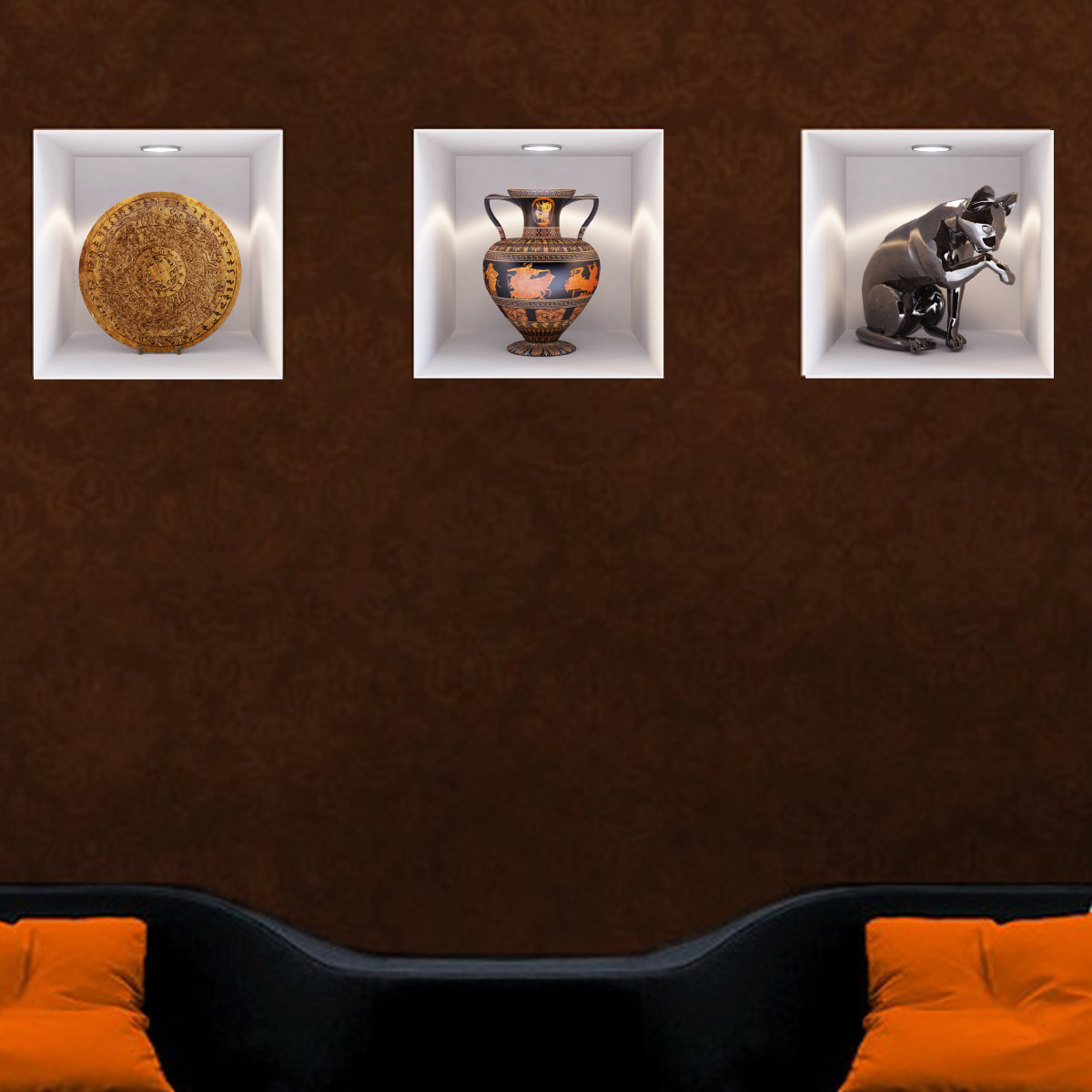 Stickers muraux 3D | Sticker Mural Autocollant effet 3D plat et chat - Stickers adhésifs 3D Chambre Salon Trompe l'oeil