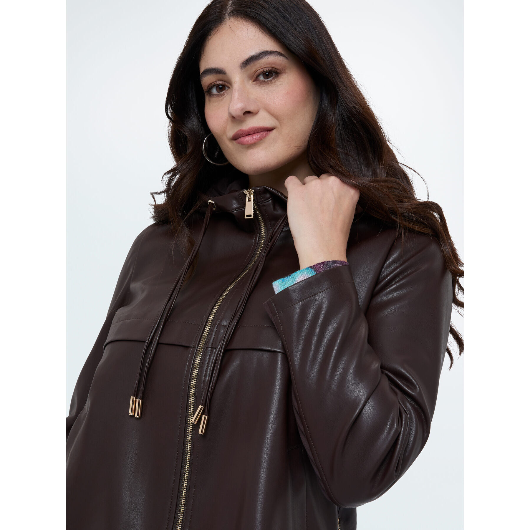 Fiorella Rubino - Giacca biker con cappuccio - Marrone