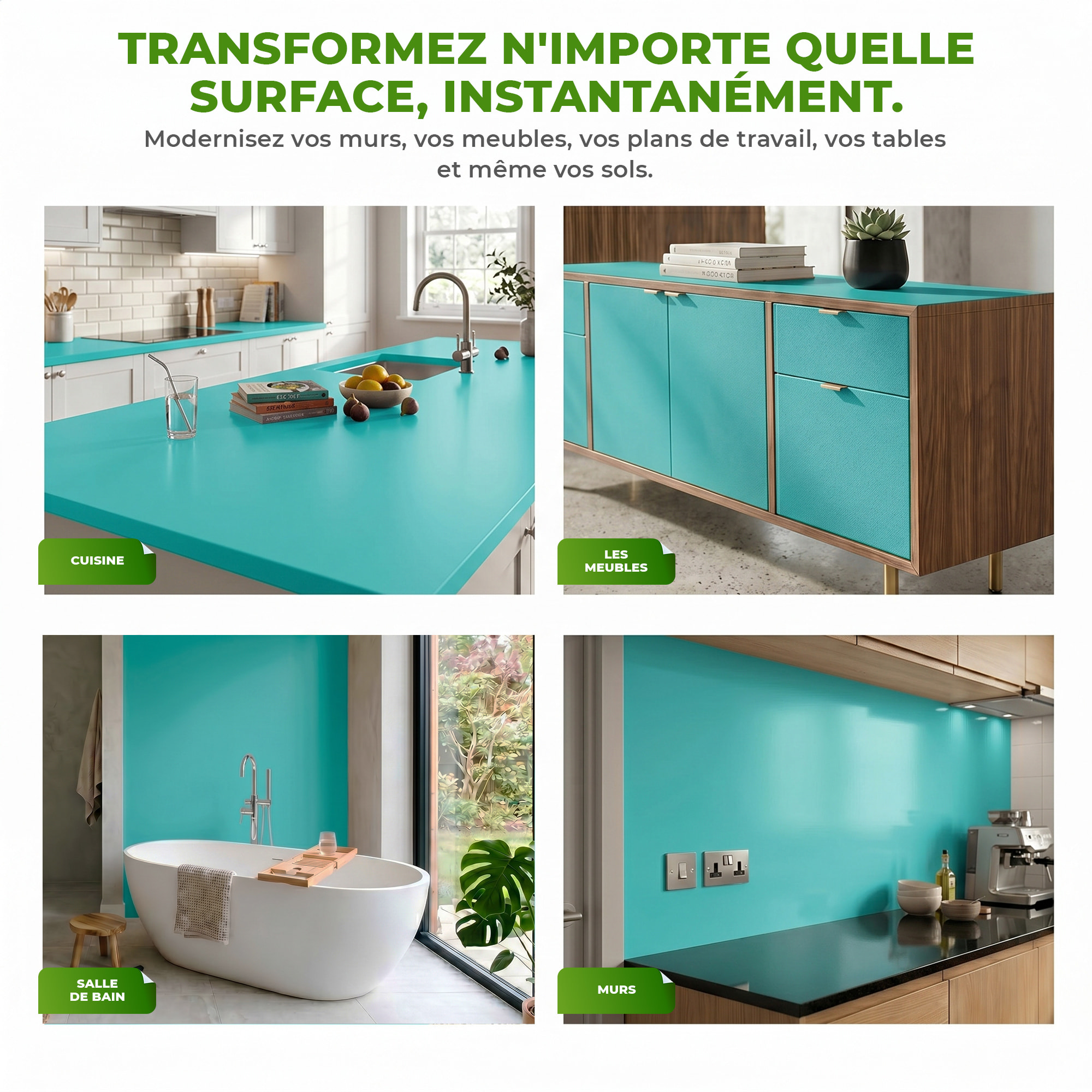 Rouleau adhésif décoratif Vinyle au Mètre - Turquoise - Sticker Lavable Imperméable Mur Cuisine Meubles