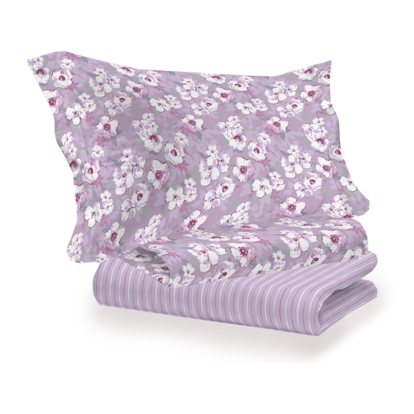 Completo Lenzuola Linea 3027 In Percalle Fantasia Floreale Disegno Indie Rosa