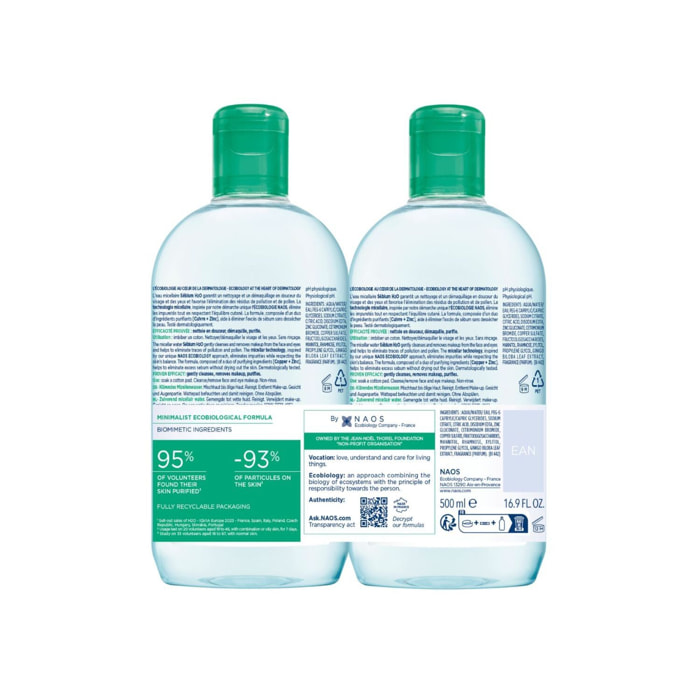 Sébium H2O - Eaux Micellaires Purifiantes - Peaux Mixtes à Grasses 2 x 500 ml