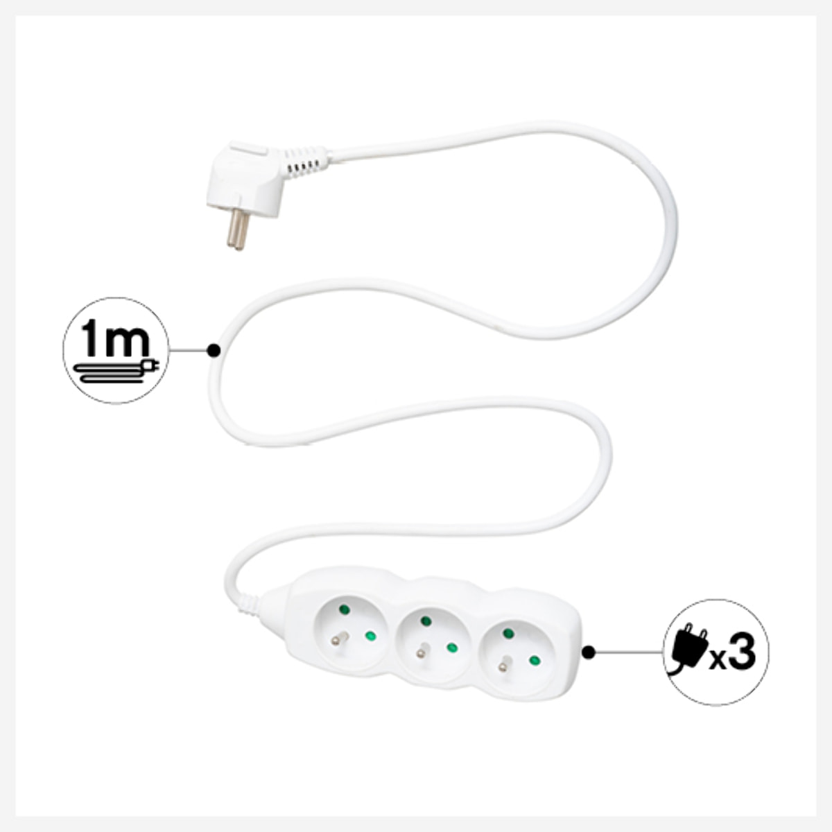 Multiprise 3 terre 1m