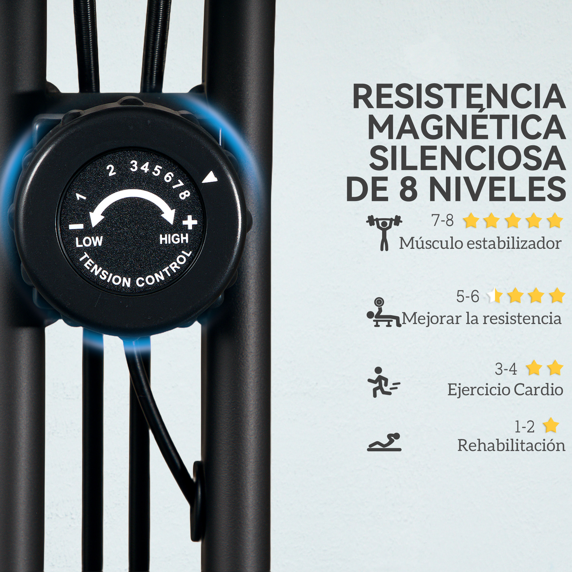 Bicicleta Estática Plegable con Respaldo Bici Estática Silenciosa con 8 Niveles de Resistencia Magnética Sillín Regulable Volante Pantalla LCD Pulsómetro y Banda Carga 110 kg Negro