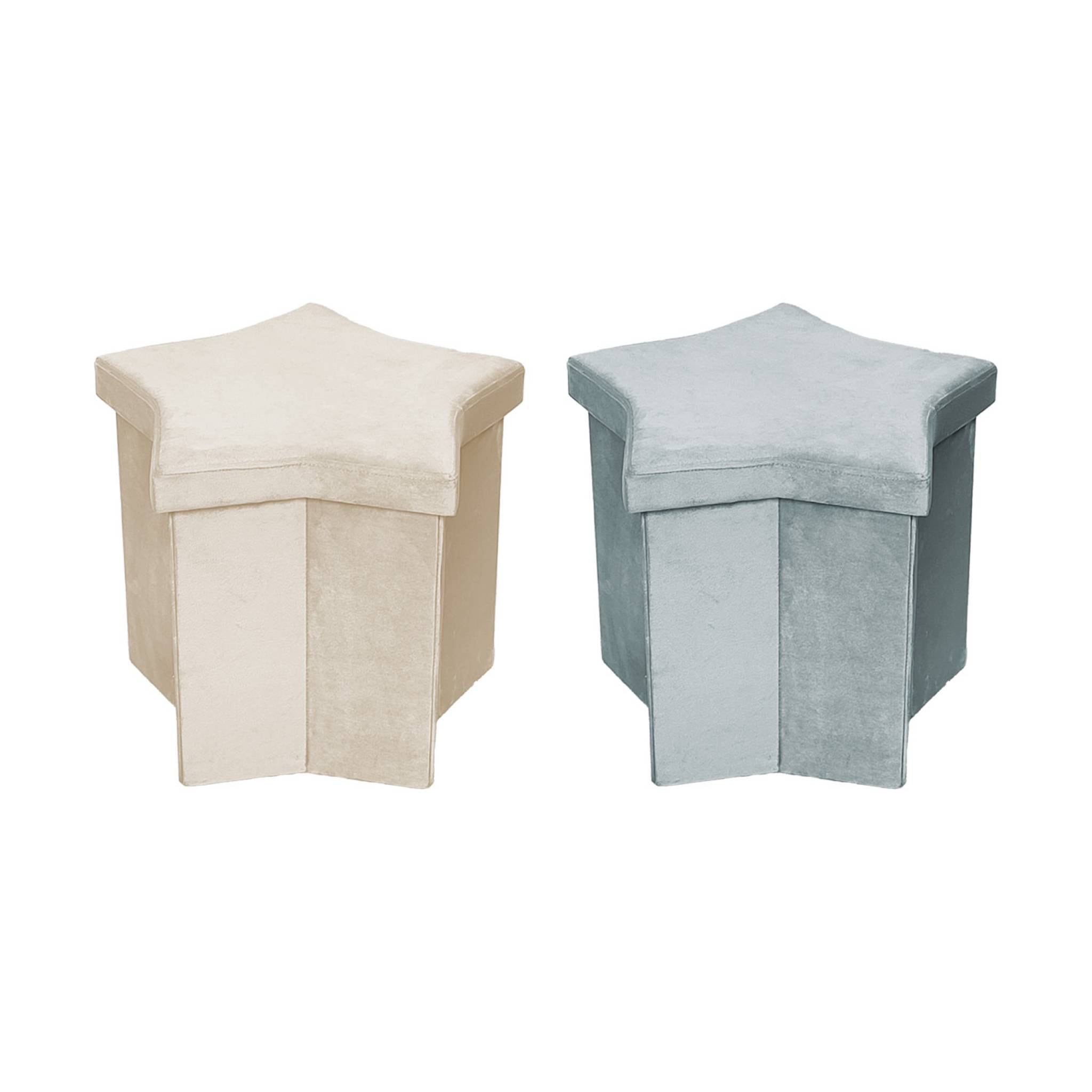 Lot de 2 tabourets-coffre pliables pour enfant avec assise en velours gris et en forme d'étoile