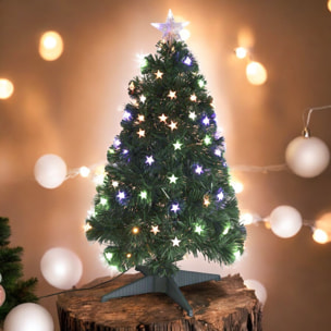 Árbol de navidad de fibra óptica con 90 luces led blanco cálido y multicolor con estrella 43x43x90cm
