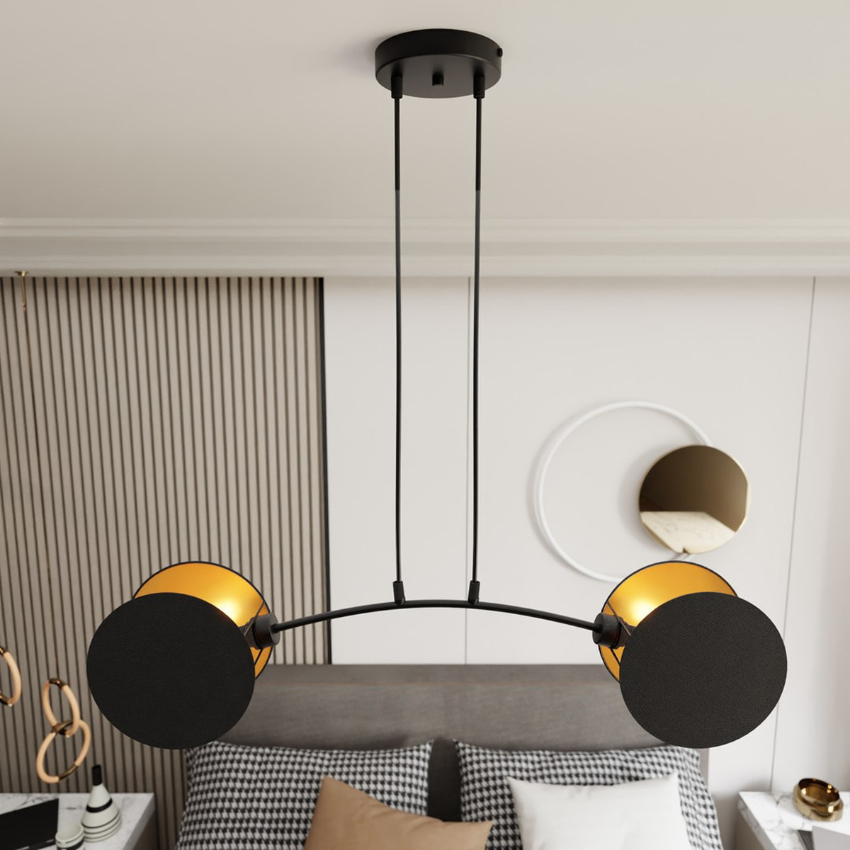 Lampada a sospensione MOTIF in acciaio nero e oro