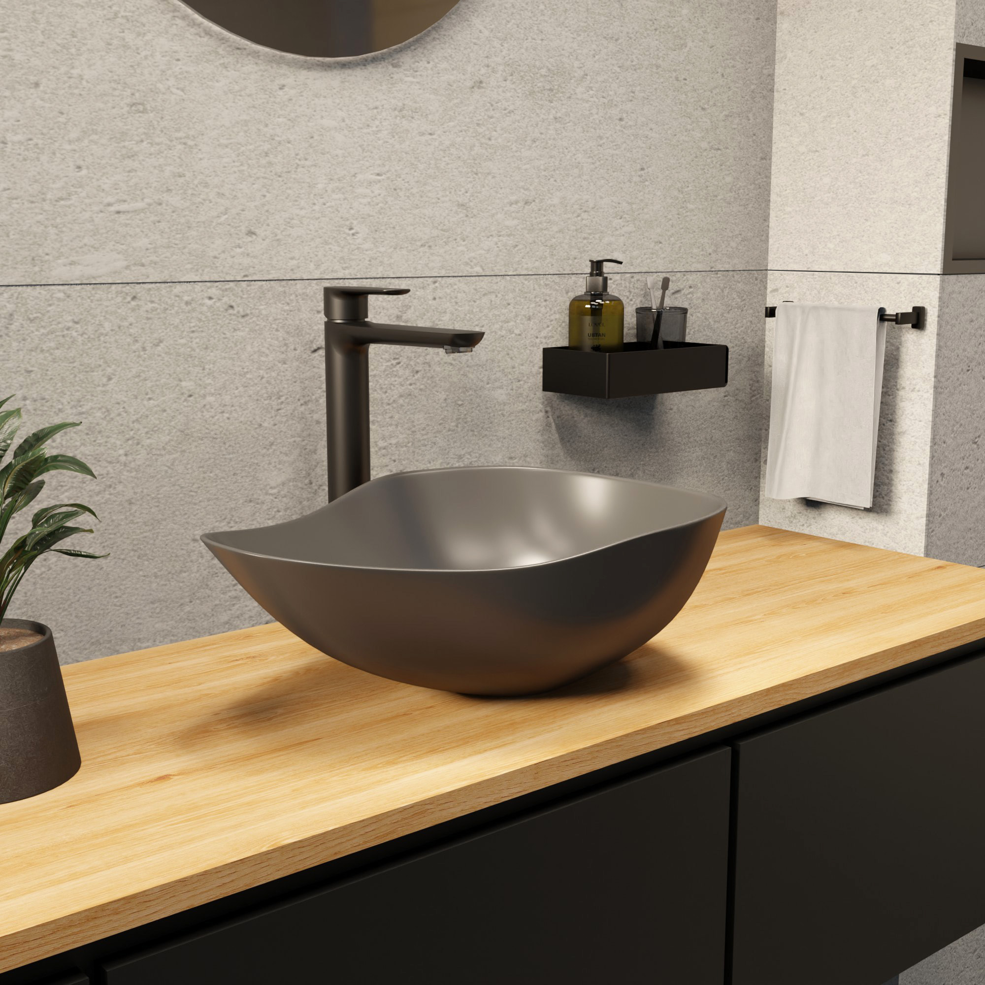 Vasque à poser design asymétrique 50,5 x 38 x 19 cm sans trop-plein gris mat PixL (CEPX5038GRM)