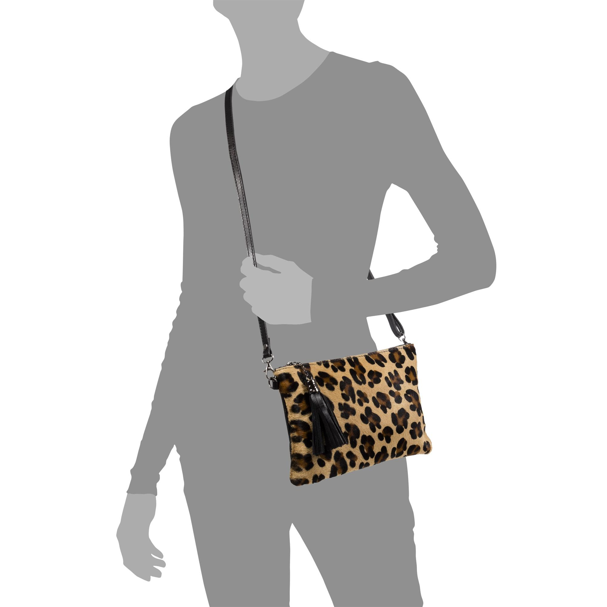 Ermine Borsa a tracolla da donna in vera pelle Sauvage Cavallino Leopard Large