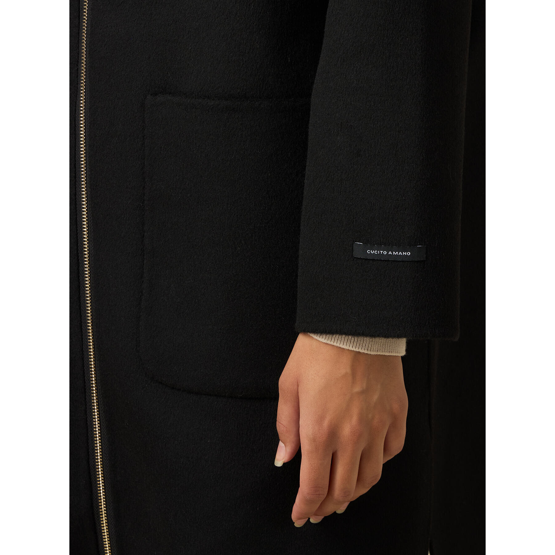 Oltre - Cappotto in panno con cappuccio in nylon - Nero