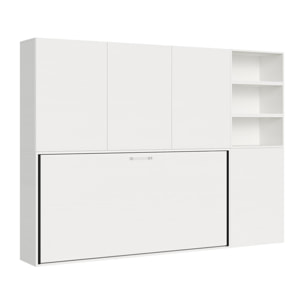 Armoire lit escamotable horizontal 1 couchage 85 Kando avec matelas composition F Frêne Blanc