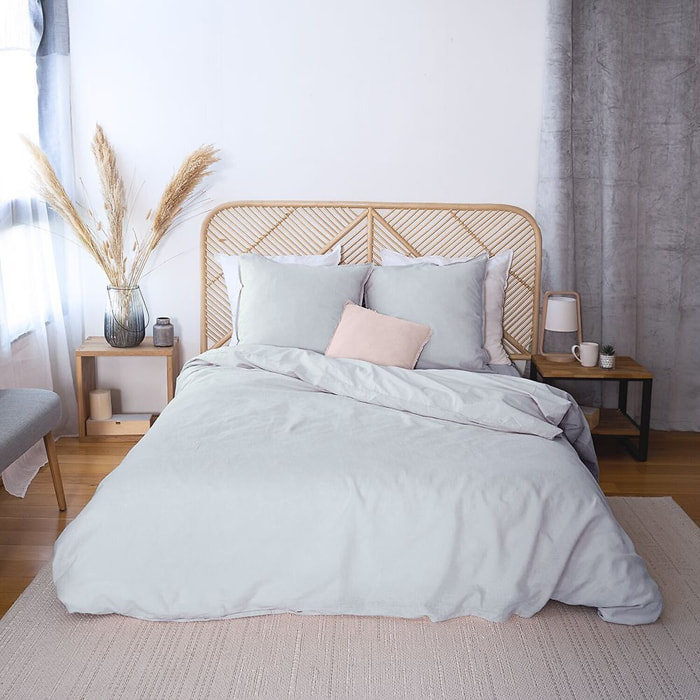Parure housse de couette unie en coton lavé et lin - lynn - gris clair
