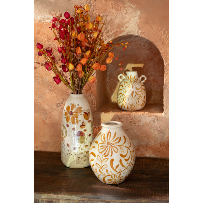 J-Line Vase Fleurs - grès - ocre/blanc cassé - large