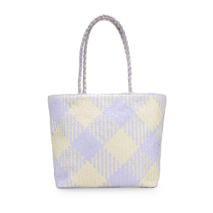 Bolso de hombro lila en rafia