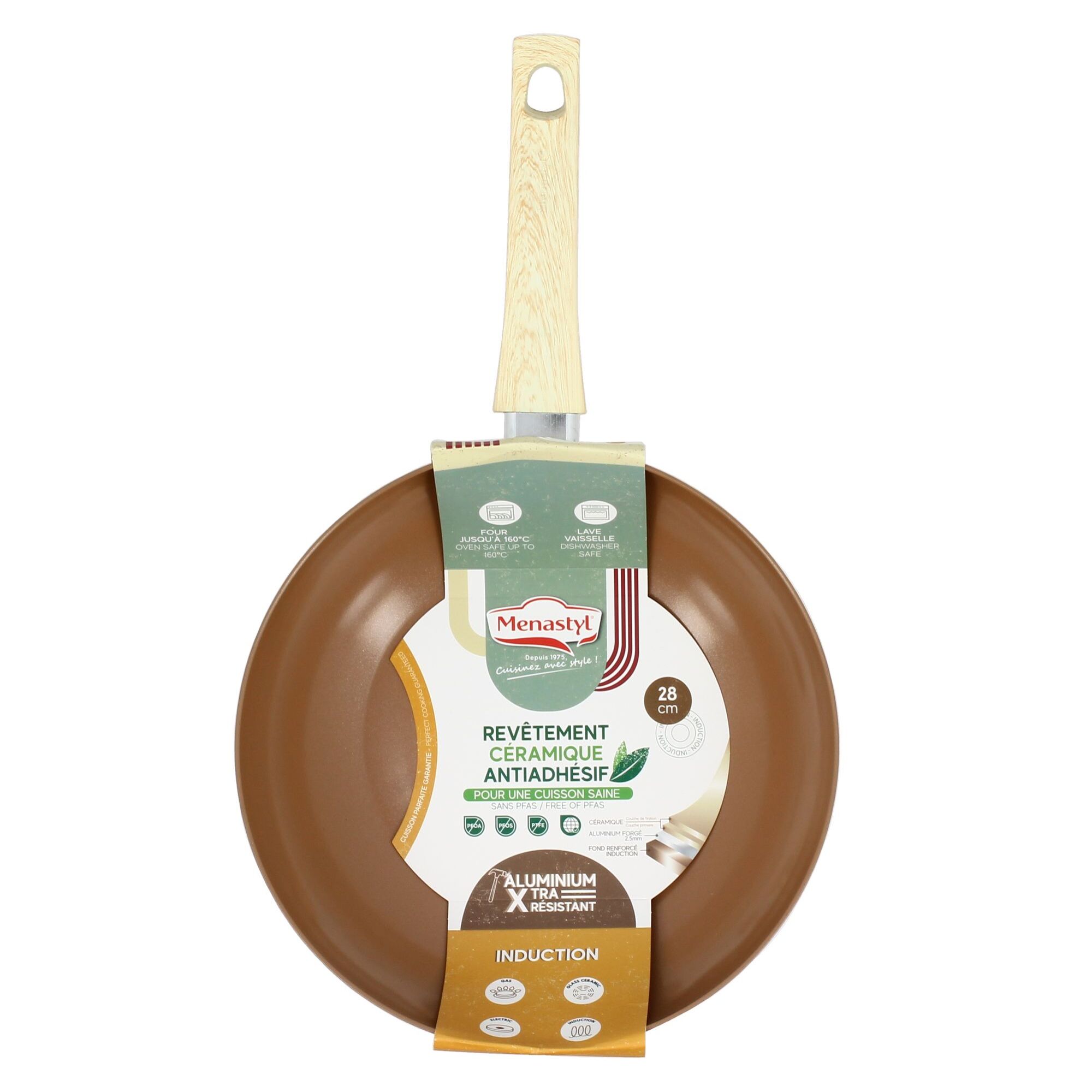 Wok 28cm avec revêtement céramique noisette - tous feux COLORAMA