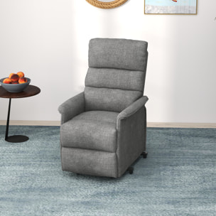 Fauteuil de relaxation électrique télécommande - fauteuil releveur inclinable, repose-pied ajustable - tissu polyester aspect lin gris chiné