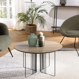 JULIA - Table basse biseautée 70x70cm mocha pieds graphiques métal noir
