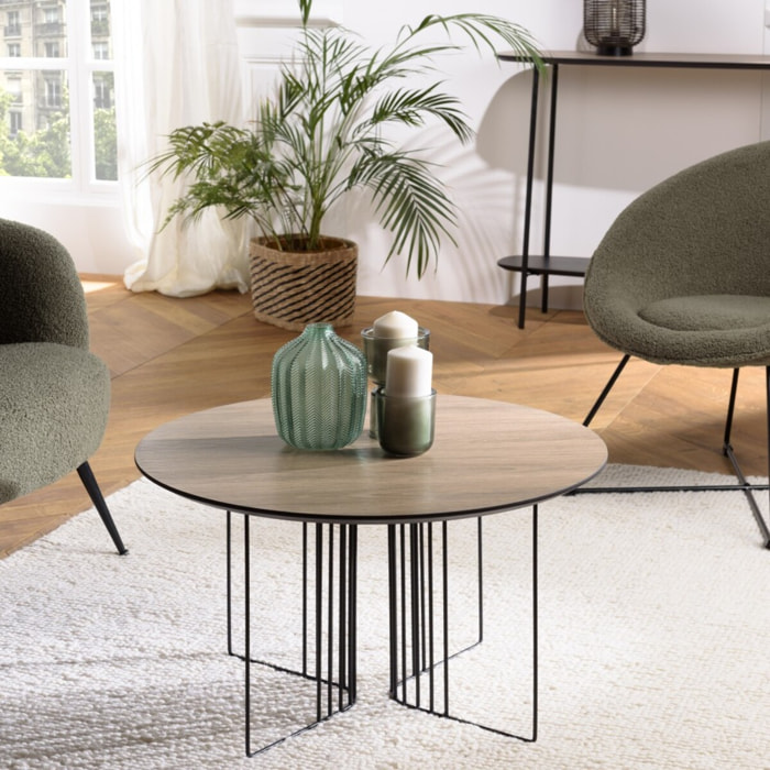 JULIA - Table basse biseautée 70x70cm mocha pieds graphiques métal noir