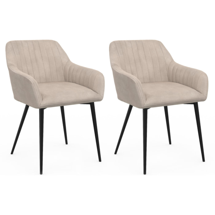 Chaises avec accoudoirs Ariana en velours et pieds métal - lot de 2 - Taupe
