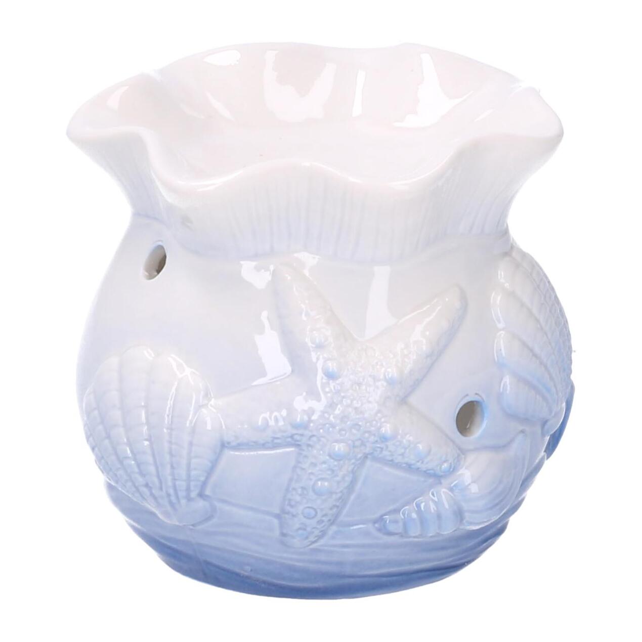 Bruciaessenze in ceramica con conchiglie blu tondo cmø13h10,2