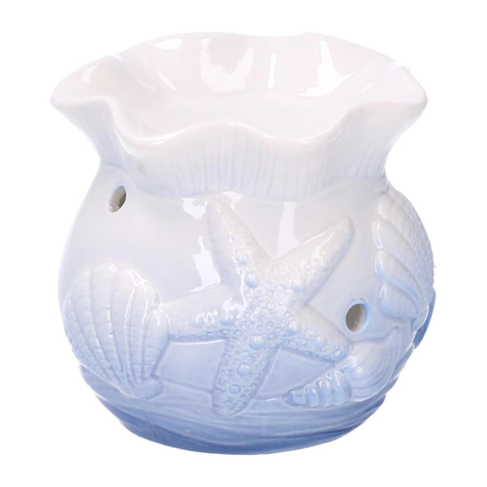 Bruciaessenze in ceramica con conchiglie blu tondo cmø13h10,2