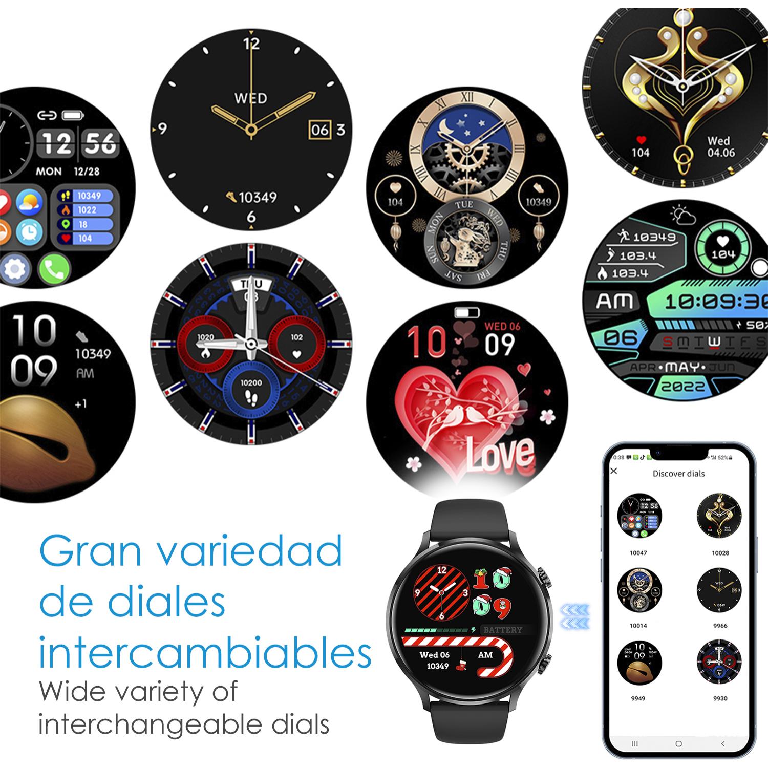 DAM Smartwatch QS40 con llamadas Bluetooth, notificaciones push. Múltiples modos deportivos, monitores de salud. 4,4x1,05x3,7 Cm. Color: Negro