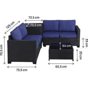 Salon de jardin en résine tressée avec coffre de rangement "Riley" - 4 places - Bleu foncé
