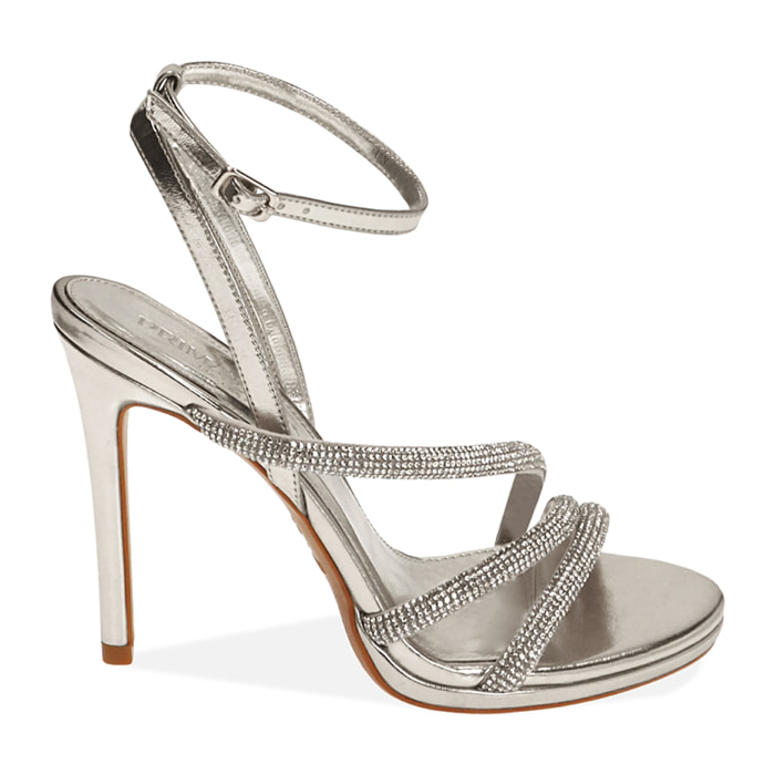 Sandalo con tacco donna argento chic, tacco 10,5 cm