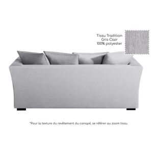 Canapé 3 pl YSER 200 cm fixe tissu Tradition Gris Clair - 100% déhoussable - Fabriqué en France