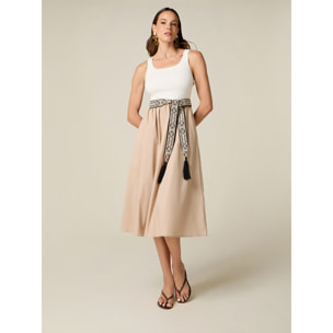 Oltre - Vestito bimaterico con cintura - Beige