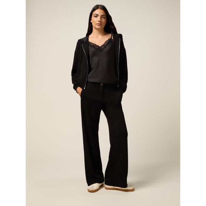 Oltre - Pantalones soft touch con cinta lateral - Negro