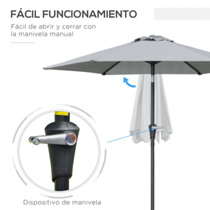 Sombrilla Terraza Exterior Ø230 cm Sombrilla de Jardín con Ángulo Ajustable y Manivela Impermeable Parasol para Patio Terraza Gris
