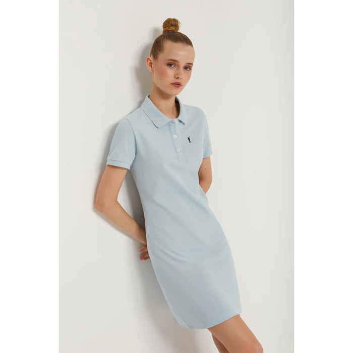 Vestido polero manga corta azul celeste con bordado Rigby Go