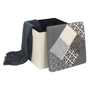 Coffre Pouf Pliable Patchwork Gris
