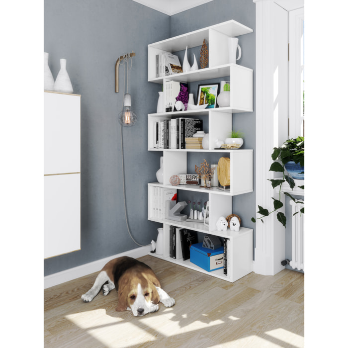 Libreria Friburgo Design Scaffale Mensola Moderna Bianca Mobile per Libri con Ripiani per Soggiorno Salotto 192 x 80 x 25 cm Colore Bianco