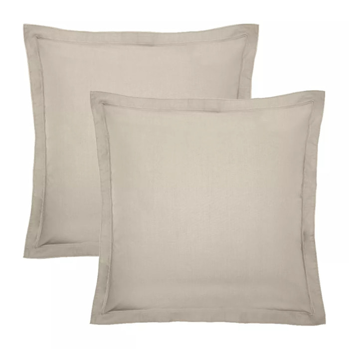 Lot de 2 taies percale de coton uni beige La percale francaise lin