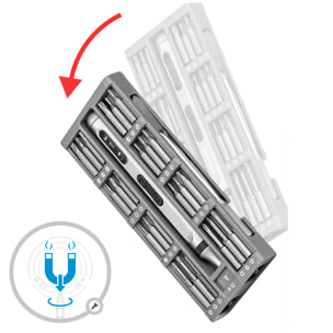 Destornillador eléctrico portátil 50 en 1 con doble luz, pantalla LCD, giro bidireccional, torque 0,3Nm y batería recargable.