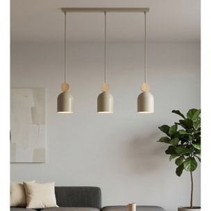 Lampada a sospensione Mesi in acciaio beige e legno