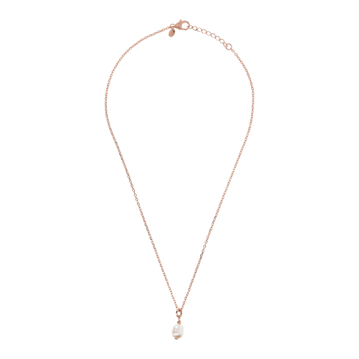 PERLAVIVA - Collana in Argento 925 placcato Oro Rosa 18Kt con Perla Ovale Bianca d'Acqua Dolce 8x10mm