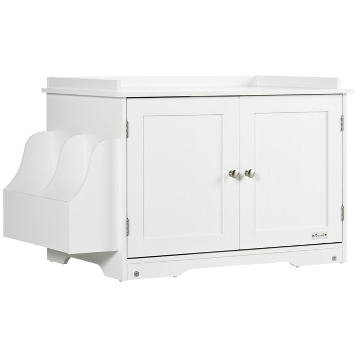 Maison de toilette pour chat table d'appoint 2 en 1 - 2 portes, cloison amovible, rangement latéral - blanc