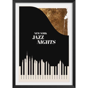 Poster new york jazz night Affiche + cadre en bois - Noir