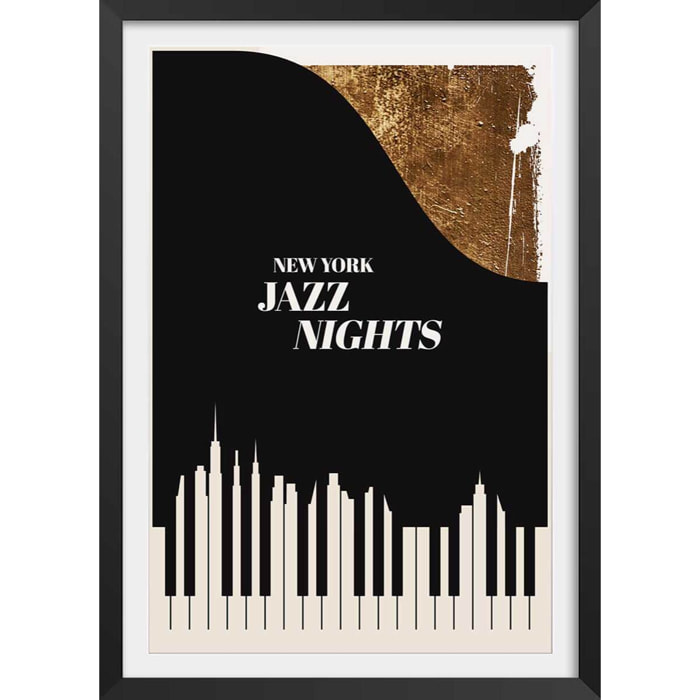 Poster new york jazz night Affiche + cadre en bois - Noir