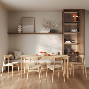 Lot de 2 chaises en tissu beige et bois d'hévéa - Josette